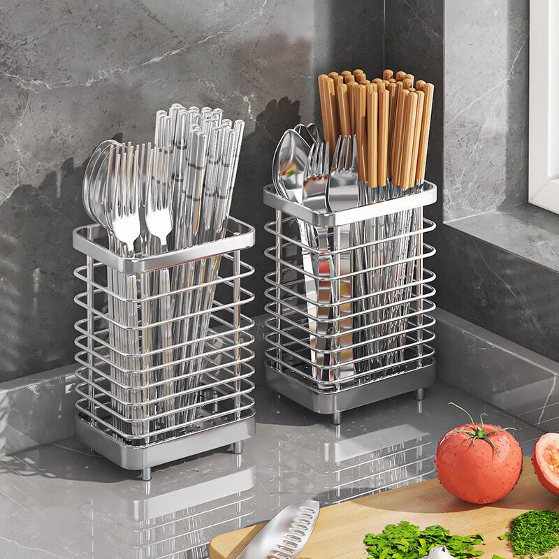 MAXCOOK chopstick holder, chopstick barrel, stainless steel punch-free chopstick bucket, chopstick cage, drain rack, storage rack with two compartments, upgraded 304 stainless steel thickened version MCZW9745