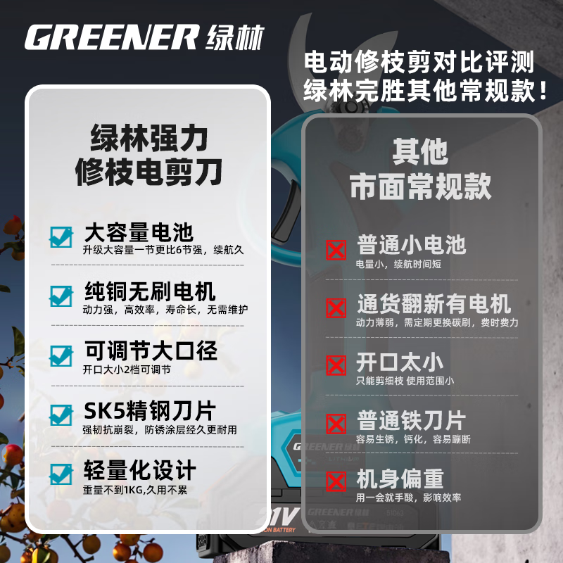 Green forest electric scissors to cut branches 9-piece set rechargeable fruit tree garden pruning pruning shears gardening shears iron sheet two electric