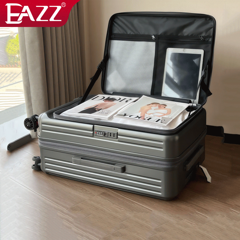 EAZZ Side Opening Cover Luggage Women's Expanded Trolley Case Brake Wheel Suitcase Men's Boarding Case Multifunctional Password Box Gun Gray YKK Zipper + Wet and Dry Separation 24 inches Approximately 26 inches after expansion Need to be checked in