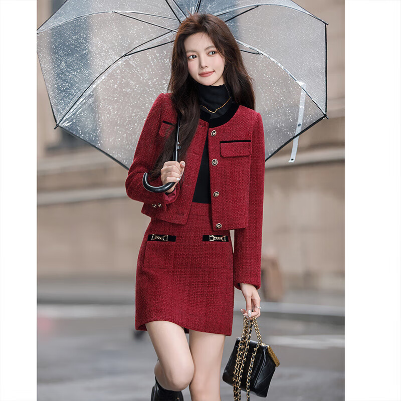 Sibaishe Xiaoxiangfeng Suit 2025 Autumn New Women's Round Neck Jacket and Skirt Two-piece Set