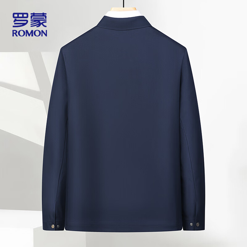 ROMON executive jacket men's coat men's autumn business casual seamless lapel middle-aged and elderly dad wear 507 navy XL