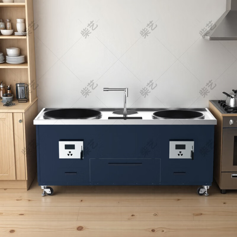 Firewood smokeless gasification firewood stove fierce fire stove removable 304 stainless steel farmhouse new rural villa new large pot stove range hood range hood earth stove smoke stove combination smoke stove combination 1.8m firewood stove + 1.8m 2000W hood