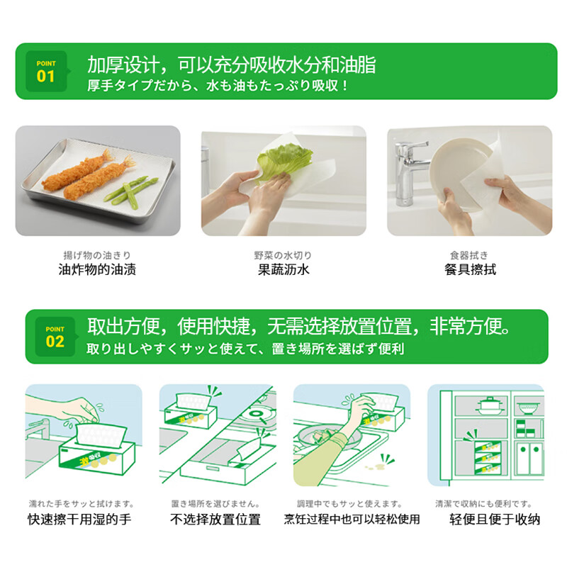 Nepia super absorbent kitchen towel oil-absorbing paper food grade contact Japanese original authentic 150 sheets * 2 boxes