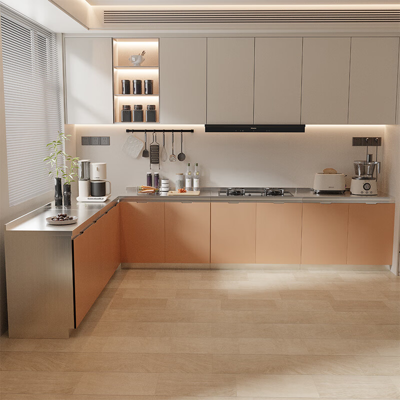 Fantasy kitchen cabinet combination cabinet stainless steel sink stove integrated cupboard household simple storage cabinet economical champagne 60CM flat upgrade and thickening