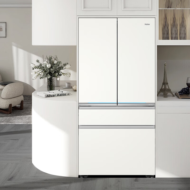 Haier Heyue series 571L French refrigerator skin-like glass bottom constant temperature full space ultra-thin zero-embedded French style BCD-571WGHFD2BW4U1