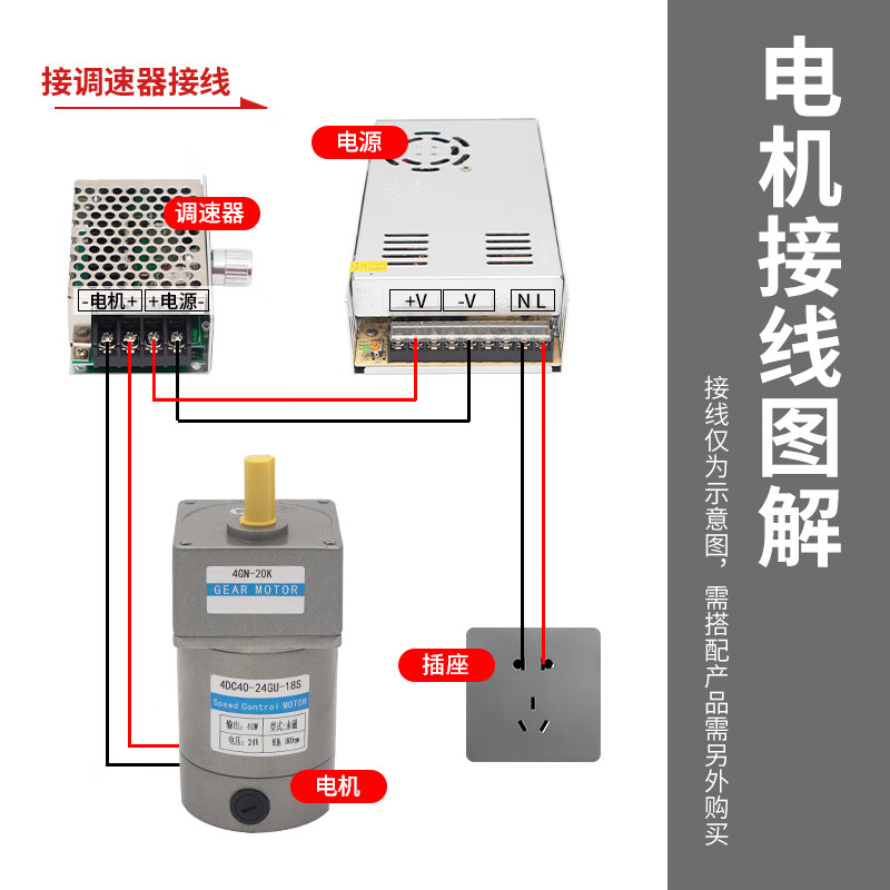 Yue Changsheng 12V small motor 24V DC reduction motor 40W micro motor gearbox slow adjustable speed small motor gearbox 10K (0-180 rpm one minute) 12V motor + bracket