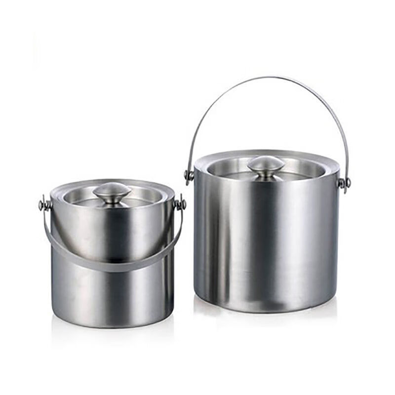 SUPU304 stainless steel ice bucket double-layer thickened handle insulated ice bucket household red wine beer large ice bucket with lid 1.6L double-layer thickened 304 ice bucket (ice clip included)
