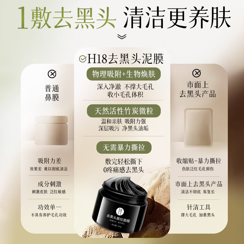 H18 Japanese blackhead peel-off mask nose patch to remove blackheads, shrink pores and acne, deep cleaning artifact mud for men and women