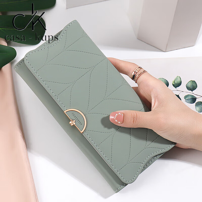 Casa-kupsCK wallet women's long small fresh flower handbag multifunctional large capacity card holder wallet all-in-one bag for women sea foam green