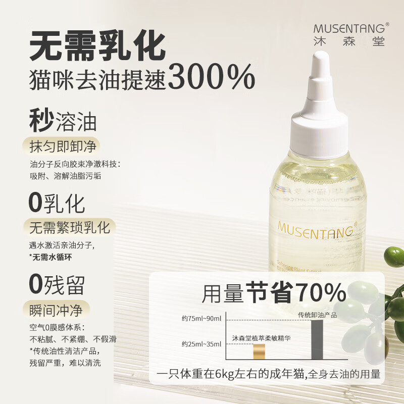 Musentang Plant Extract Soft Sensitive Oil Removal Essence 50ml Cat Oil Removal Essence No need for emulsification, dissolves oil in seconds, removes oil and nourishes skin