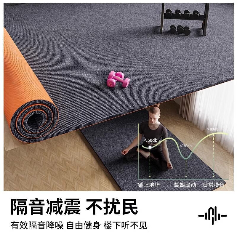 South Sandwich High-end Quality Treadmill Shock Absorbing Mat Gym Soundproofing Shock Absorbing Carpet Treadmill Commercial Bedroom Room Full Cover Gray TPE Single Stripe 6mm 160*200cm