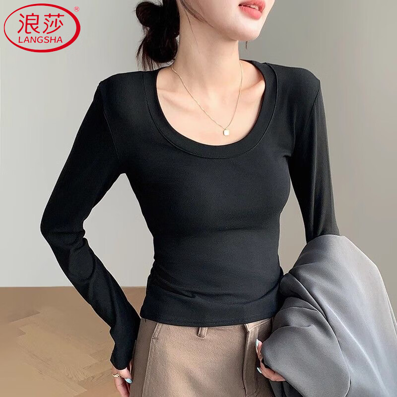 Langsha round neck bottoming shirt for women autumn new 2025 inner and outer wear slim and versatile solid color long-sleeved T-shirt top