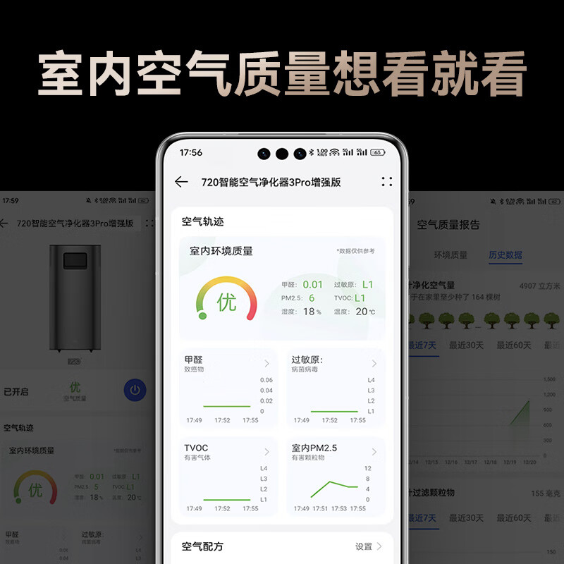 Huawei Smart Selection Hongmeng Smart Selection 720 Air Purifier 3Pro Enhanced Edition Large Household Platinum Formaldehyde Remover Professional Household Smoke Smell Allergen Pet Suck Cat Hair National Subsidy