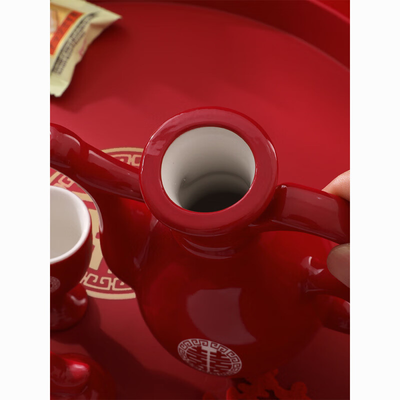 Qinkai Wedding Toast Cup Wedding Banquet Ceramic Wine Pot Chinese Wedding Cup Wine Divider Festive Set Chinese Red Wine Set Gold Bottom Grand Birthday 1 Pot + 2 Cups + Round Tray
