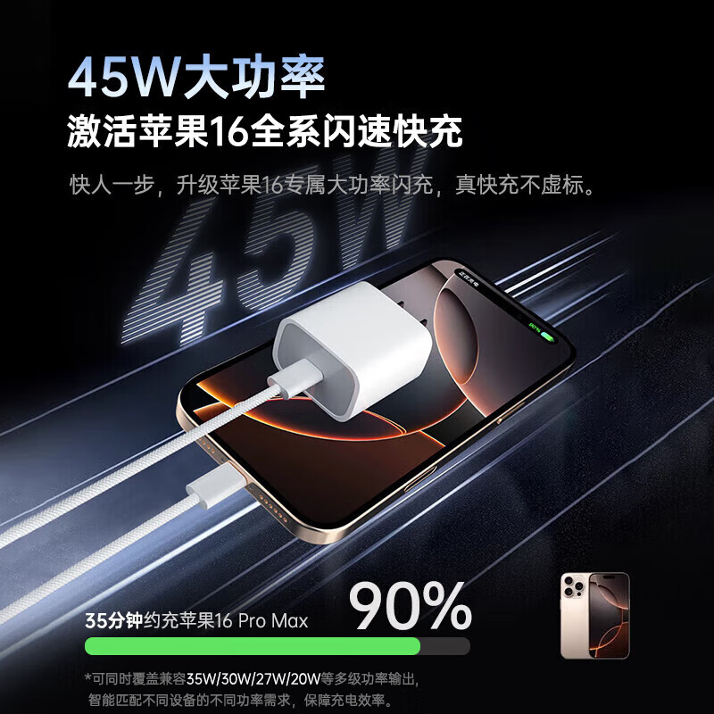 Ruiyang adapts to Apple 17 charging cable 45W fast charging set iPhone16Plus/promax/15Air original dual type-c mobile phone charger genuine charging head data cable original genuine dual C port丨60W braided fast charging cable 1.0 meters