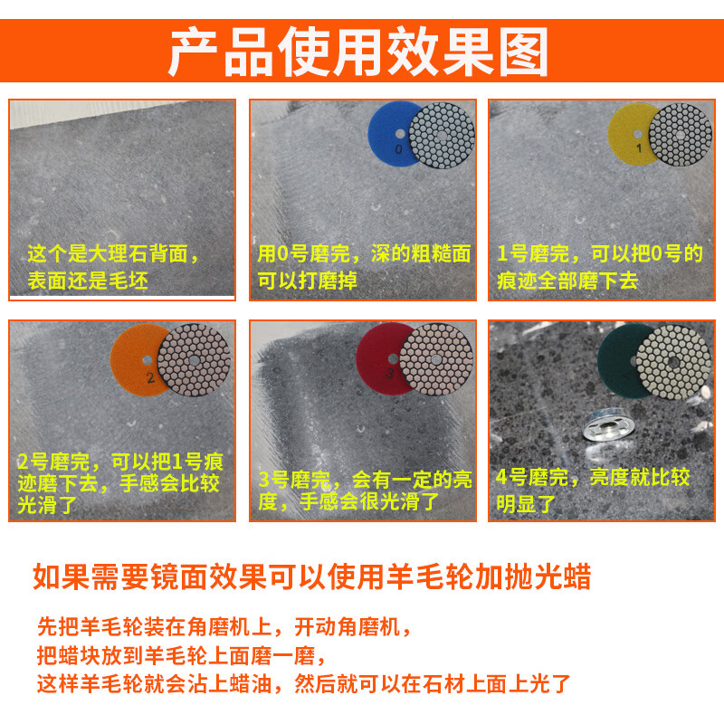 Wen Yijia Marble Polishing Sheet Polishing Artifact Stone Dry Polishing Sheet Stone Diamond Cement Polishing Sheet Angle Grinder 3 Inch 80 mm No. 0 10 Pieces Free Suction Cup
