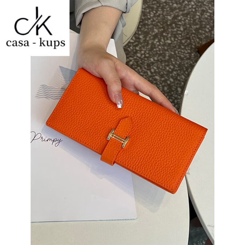 Casa-kupsCK pure cowhide genuine leather wallet women's long multi-functional 2025 new folding exquisite mobile phone bag black with box