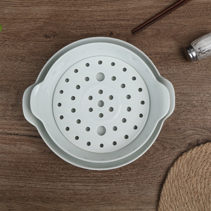 Shunxiang dumpling plate double-layer draining multi-functional large-capacity plate household double-ear vegetable plate deep soup plate large ceramic tableware
