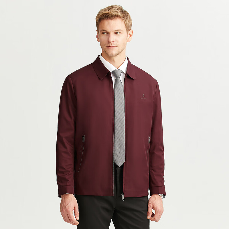 MONTAGUT Jacket Men's Spring and Autumn Comfortable, Soft, Stylish, Easy-Care Business Lapel Jacket Red XL