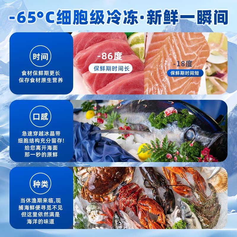Zhongke Siren ultra-low temperature freezer -60 degrees Frozen tuna seafood large capacity household storage horizontal refrigerator - 40-80 cell level cryogenic high-end food storage box 328L (three options available) -65 degrees (-25 degrees to -65 degrees adjustable)