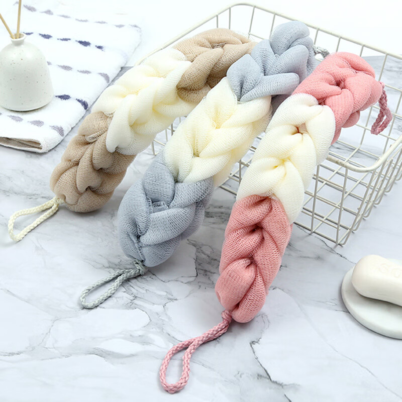 Fat Donglai's same style bath towel, bath towel, long back strip, adult back towel, bath ball, strong foam, khaki 1 pack