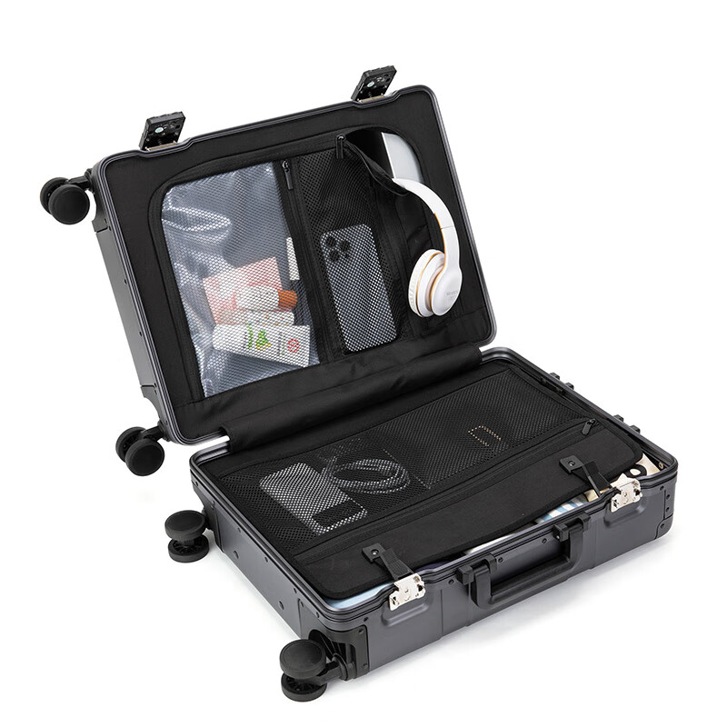 Walker Shop Aluminum Magnesium Alloy Brand Luggage 2026 New Business Travel Suitcase Multifunctional Front Opening Boarding Case Dark Blue 20 inches