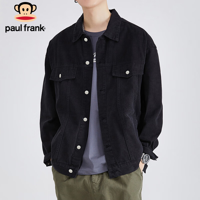 Paul Frank Jacket Men's Autumn Korean Style Trendy Denim Jacket Men's Casual Jacket Men's Work Jacket Black XL