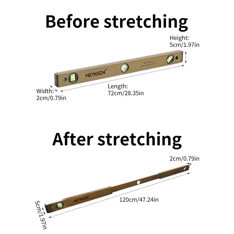 Qinkai high-precision level folding anti-fall blister retractable small portable measuring ruler construction decoration with scale shrink 460-expand 600mm new upgraded electroplating anti-rust coating-with scale