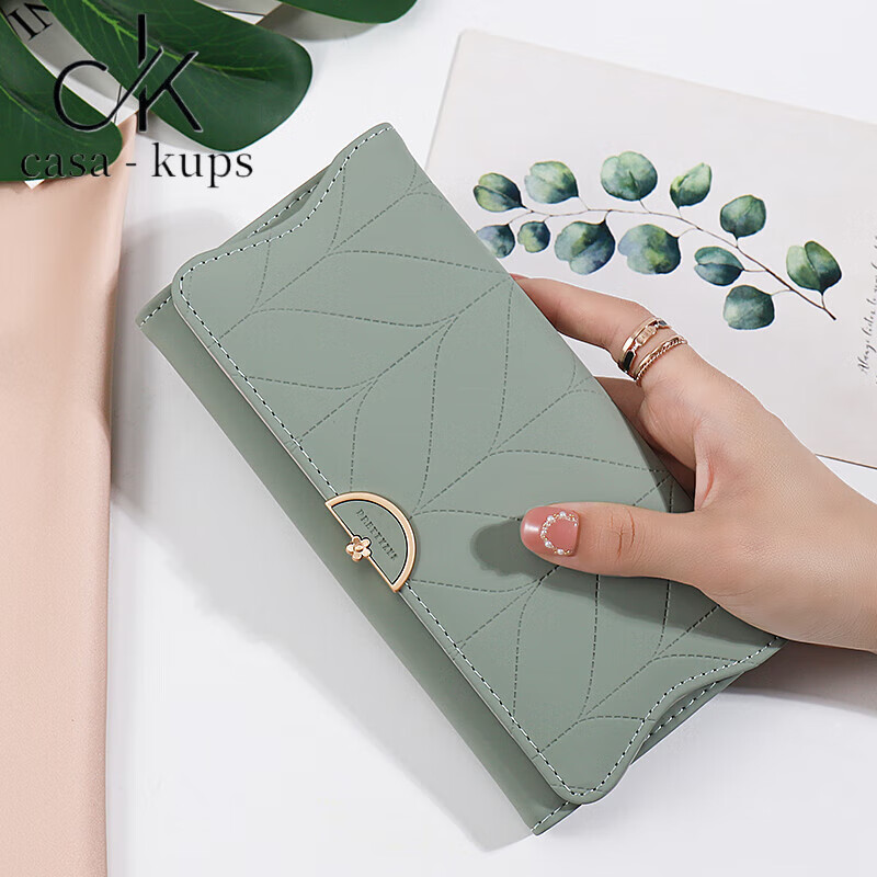Casa-kupsCK wallet women's long small fresh flower handbag multifunctional large capacity card holder wallet all-in-one bag for women sea foam green