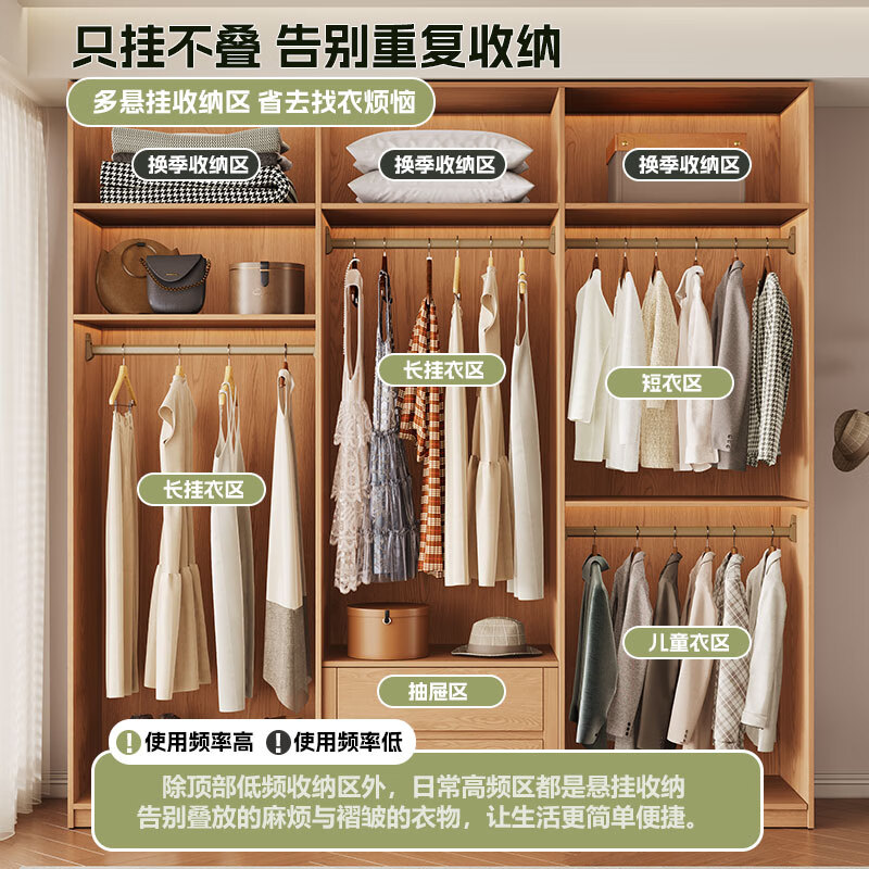 Jian Mu 0 aldehyde wardrobe customized 100% pure solid wood one door to top oak wardrobe bedroom home master bedroom handle free wardrobe 2.2 meters six door wardrobe 2.1 meters high one cabinet to top