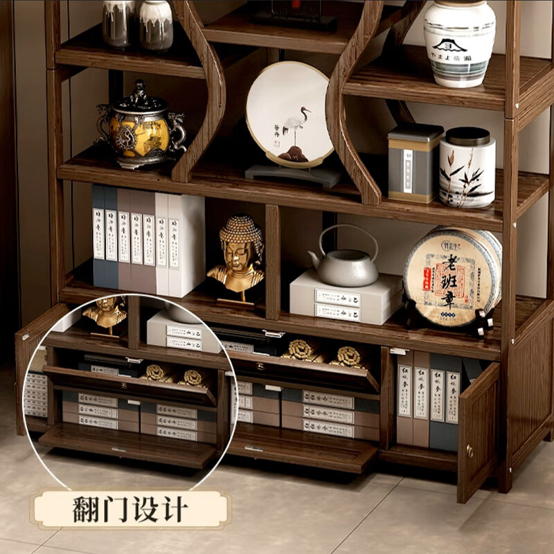 Mianmei Bogu rack solid wood new Chinese style tea display cabinet tea room tea cabinet modern simple Duobao Pavilion ornaments storage shelf 120 with door with drawer walnut color no specifications