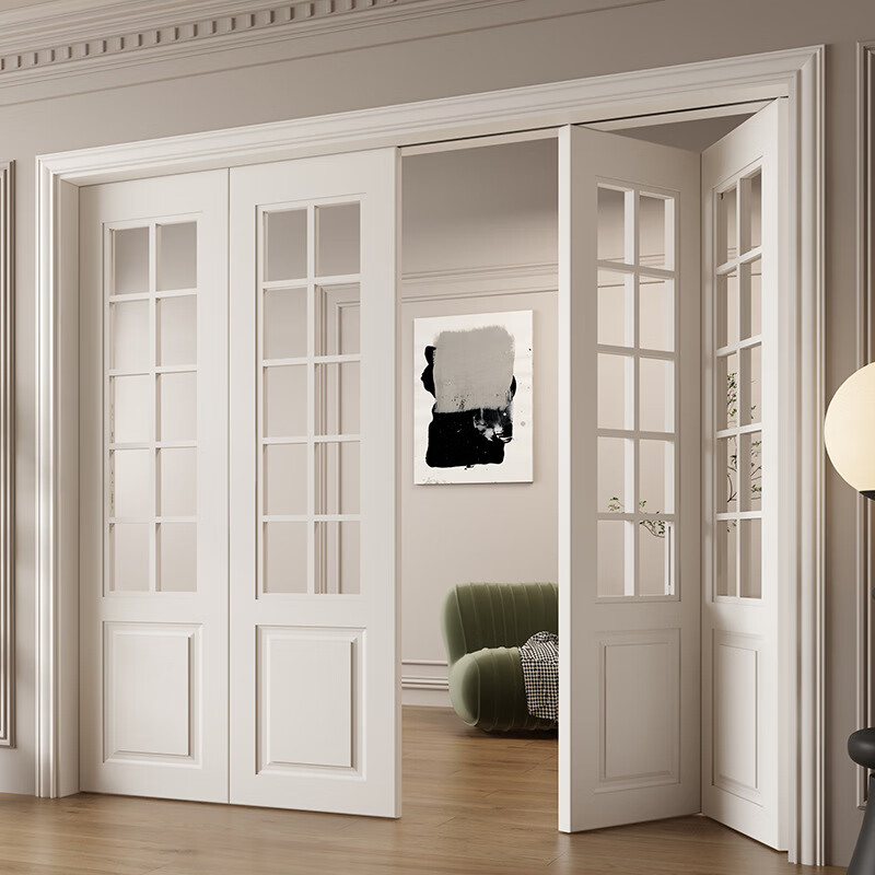 Simple French lattice door Changhong glass door lattice partition solid wood door white living room kitchen balcony folding door Customized other styles