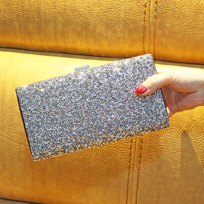 Kangaroo Leather Handbag Wallet Clutch Women's Banquet Bag Dress Cheongsam Rhinestone Women's Bag Gray (Single Sided Diamond)*