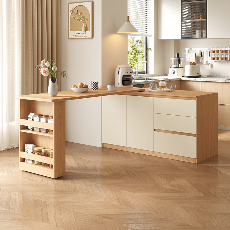 Gugezhijia customized solid wood retractable rotating island dining table integrated small apartment kitchen home bar table restaurant sideboard 0.85 meters long (1-door rotating dining table)