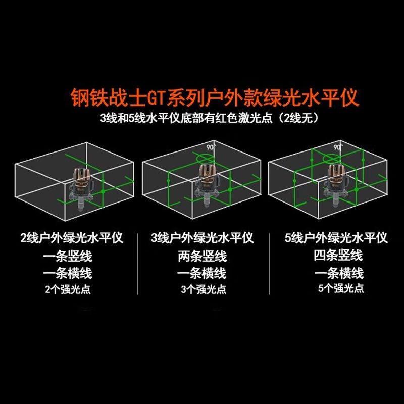 Steel Warrior anti-fall infrared laser level green light 2 lines high-precision strong light 3 lines 5 lines outdoor cast line automatic leveling Steel LD flash 2 lines with suitcase green light