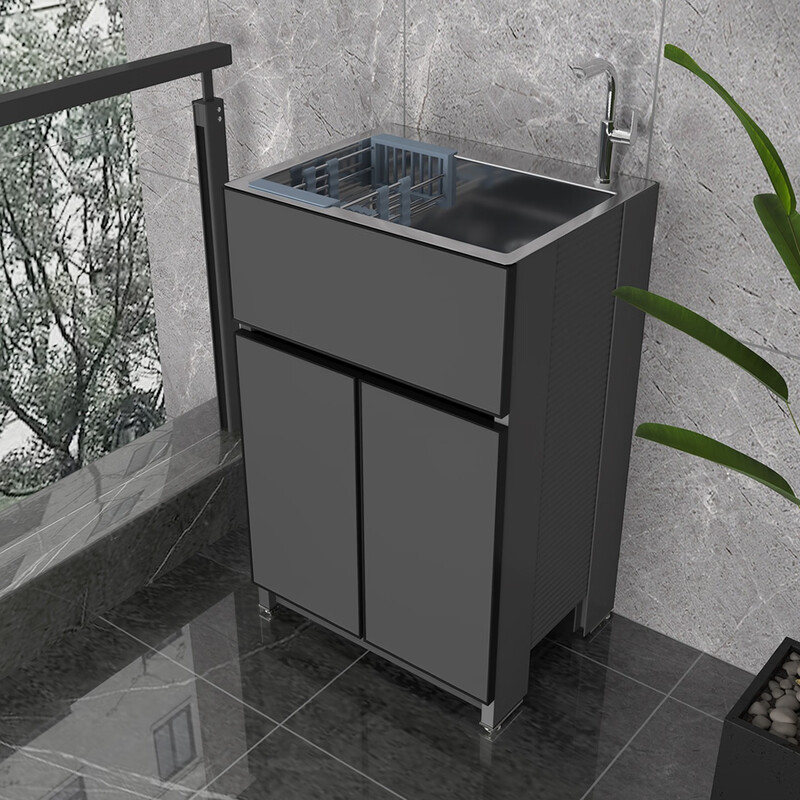 JOMOO balcony space aluminum laundry pool integrated cabinet stainless steel sink cabinet wash basin kitchen small apartment home bathroom cabinet 50*40 natural color handmade basin cabinet default dark gray