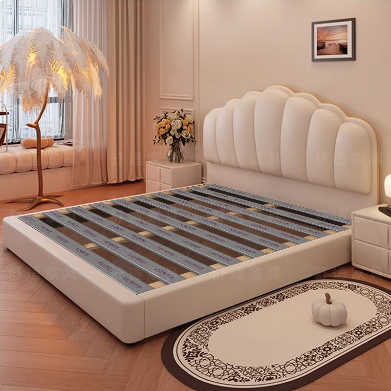 French cream-style shell bed, modern and simple double bed, Internet celebrity girl's soft-covered leather bed, light luxury master bedroom king bed, leather bed, ready for delivery - delivered to your home, 1500mm*2000mm frame structure
