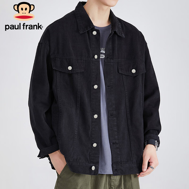 Paul Frank Jacket Men's Autumn Korean Style Trendy Denim Jacket Men's Casual Jacket Men's Work Jacket Black XL