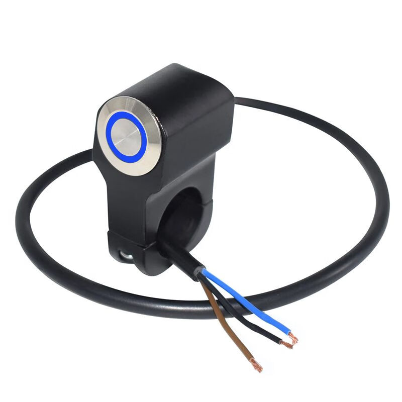 Small switch mini button motorcycle electric vehicle universal modified switch aluminum alloy LED headlight spotlight horn start waterproof switch waterproof B style blue light self-locking switch 1