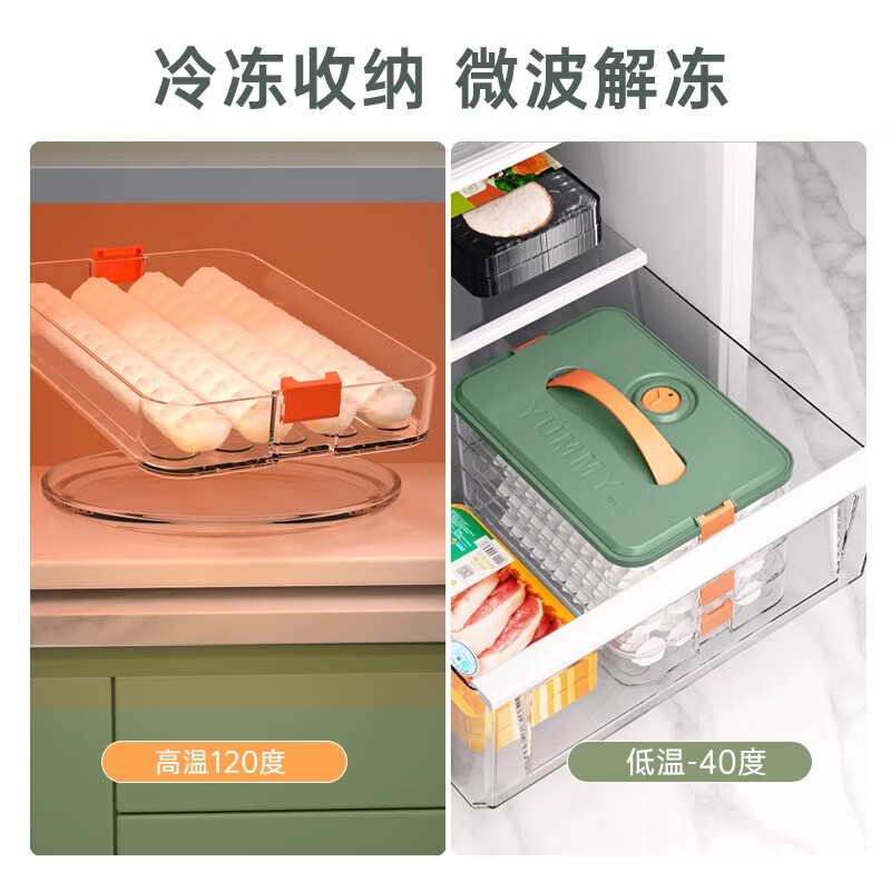 PISSA2024 dumpling wonton box household food-grade kitchen refrigerator storage box fresh-keeping quick-freezing artifact green two-layer portable can hold 160 dumplings default