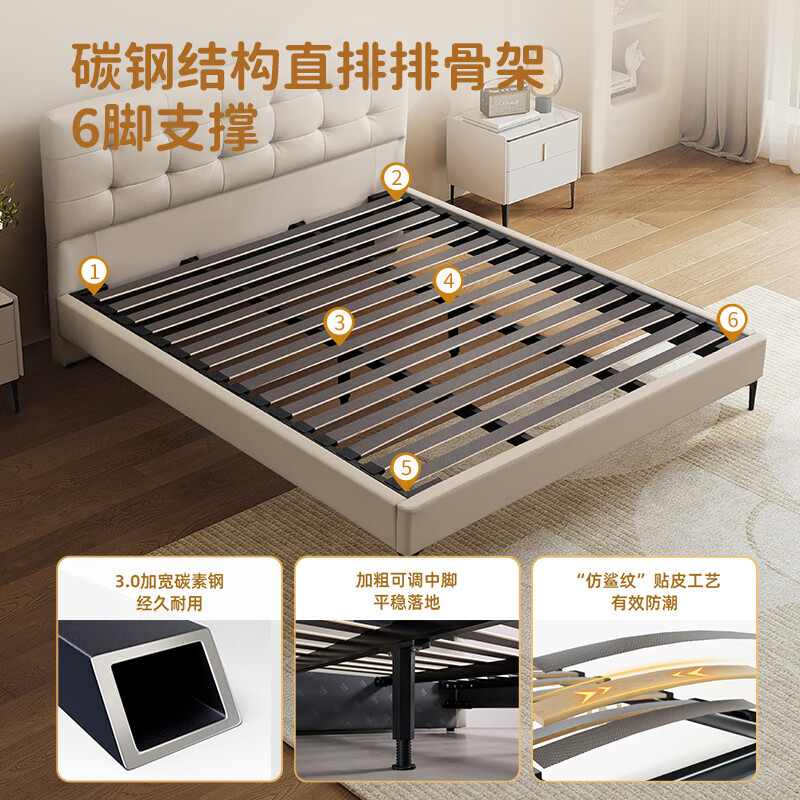 Chivas Five Star Fabric Master Bedroom Queen Bed Double Bed Cream Wind Frame Storage Belt Mattress C532 White 1.5mx2m