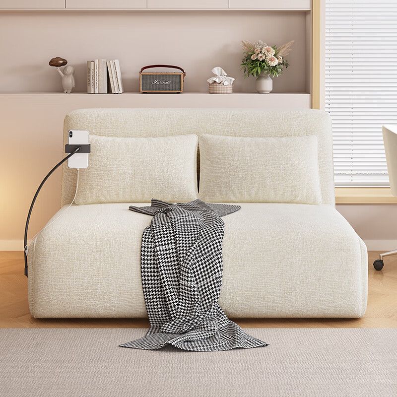 Mudi's new chenille smart electric sofa bed dual-purpose small apartment multi-functional foldable living room study single and double 1.5 meters sponge type-Thirteen anti-skin-friendly cat scratch cloth USB charging + storage box