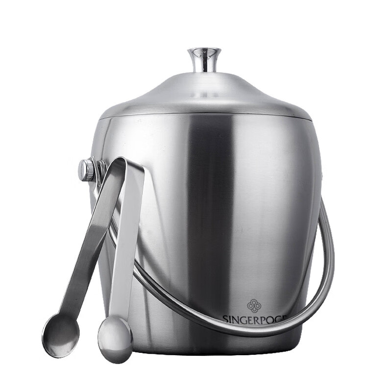Singer platinum insulated ice bucket stainless steel champagne bucket red wine iced beer ice bucket ktv bar ice wine bucket ice bucket 2L bright binaural ice bucket with ice clip set