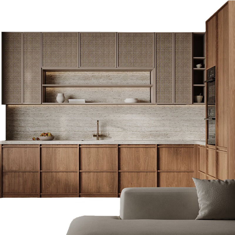 Shantou Lincun Xi'an cabinet customization overall wabi-sabi style skeleton line series open kitchen rattan door kitchen cabinets whole house customization customization fee (the actual payment will be deducted from the payment) 1 meter