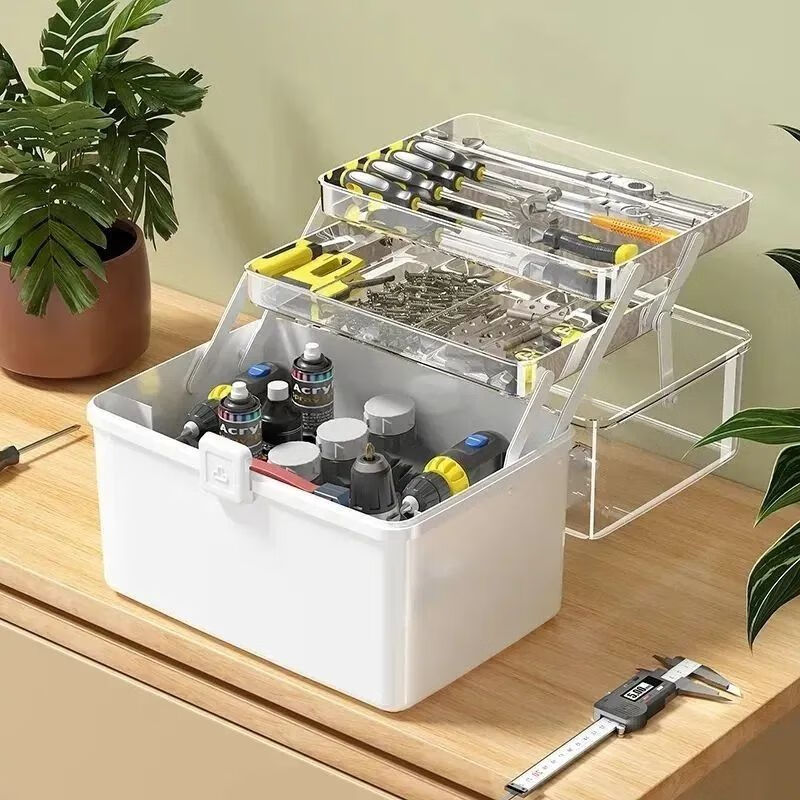 Vinoa Hardware Tool Box Industrial Grade Household Multi-Function Storage Box Folding Box Portable Storage Box Portable Three-Layer Main Picture Model Thickened Upgraded Large Capacity