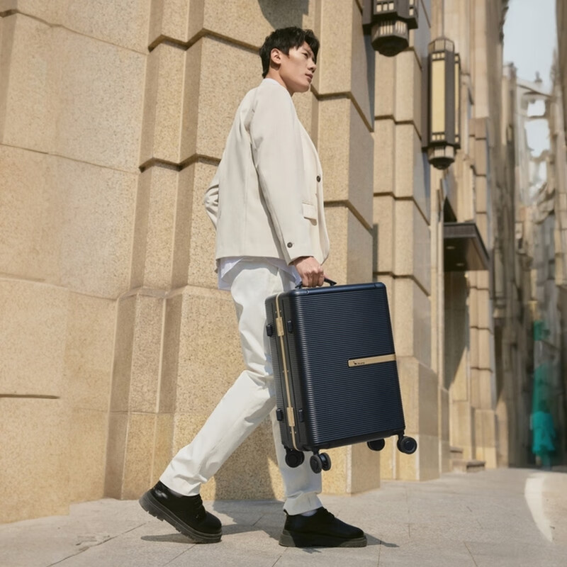 Aivas small gold box 24-inch suitcase women's trolley case men's large-capacity suitcase checked box fashionable aluminum frame box blue