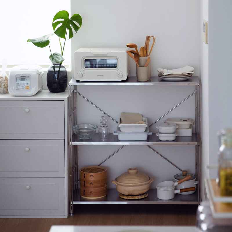 Shuangshan Stainless Steel Kitchen Floor-standing Storage Rack Microwave Oven Small Appliance Storage Rack Narrow Kitchenware Storage Rack Five-layer Wide Type - Width 88*Depth 31*Height 184cm