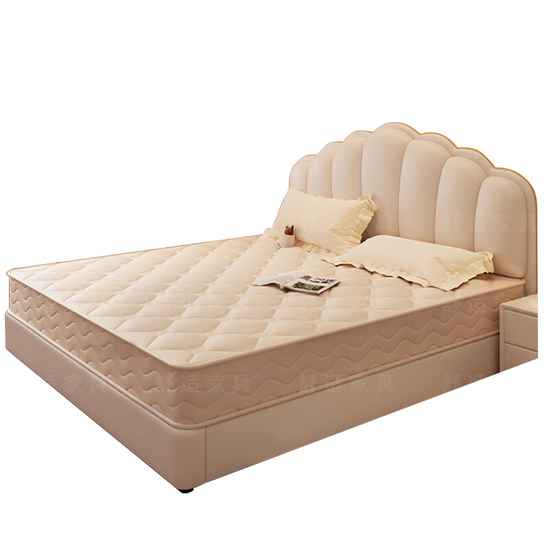 French cream-style shell bed, modern and simple double bed, Internet celebrity girl's soft-covered leather bed, light luxury master bedroom king bed, leather bed, ready for delivery - delivered to your home, 1500mm*2000mm frame structure