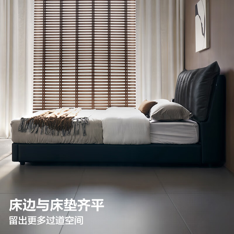 Quanyou Home Italian light luxury leather bedside soft cover master bedroom first floor cowhide art bed 1.8 meters 2 meters double bed