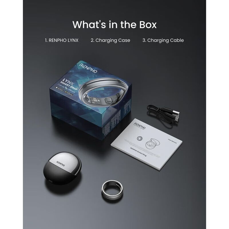 RENPHO LYNX Smart Ring Healthy Sleep Monitoring Ring Health Tracking Lightweight Long Battery Life Waterproof Rugged and Durable New Product Black Size 7